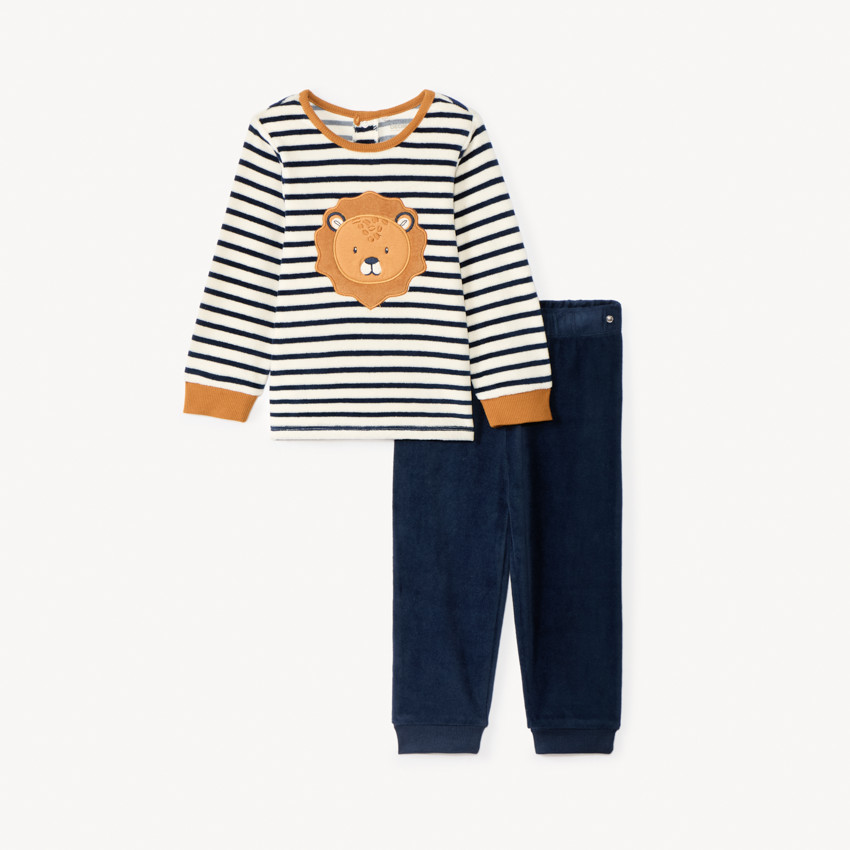 Πιτζάμα 2 τμχ. βελουτέ ριγέ για μωρό αγόρι με διαφορετικά φινιρίσματα ανάλογα με την ηλικία 