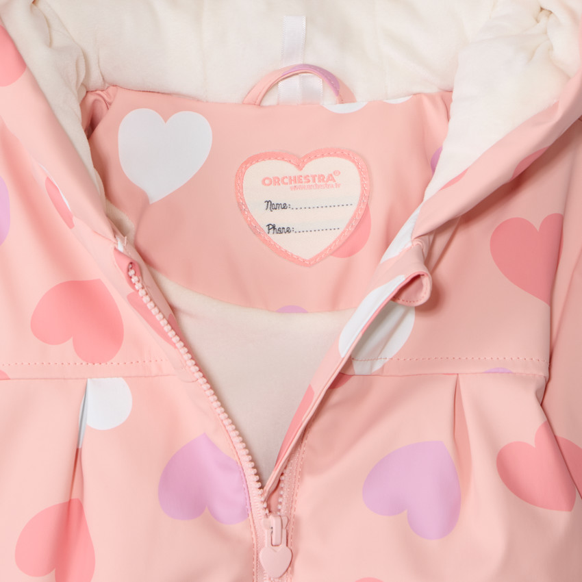 Parka gomme à couleur changeante imprimé cœurs pour bébé fille 