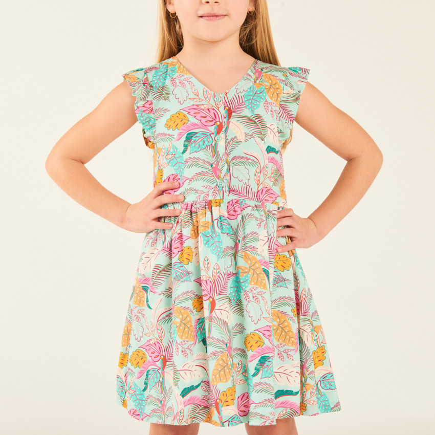 Φόρεμα με φούστα από τυπωμένο τροπικό τούλι για κορίτσι. 