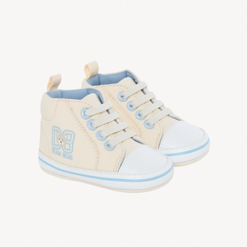 Παιδικά ψηλά αθλητικά παπούτσια σε ύφασμα με σχέδιο αρκούδας για αγοράκι. 