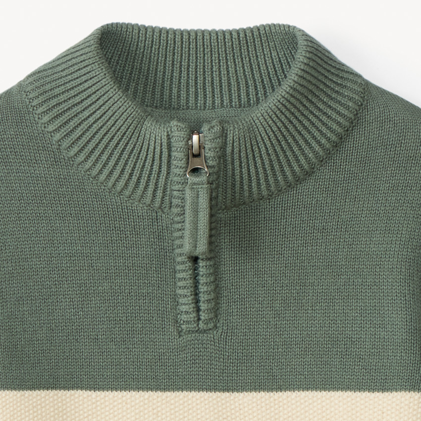 Pull manches longues à col camionneur à zip et rayures pour garçon  