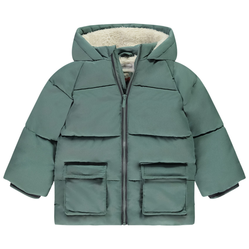 Μακριά μπουφάν με μακριά μανίκια από sherpa + κουκούλα για μωρό αγόρι 