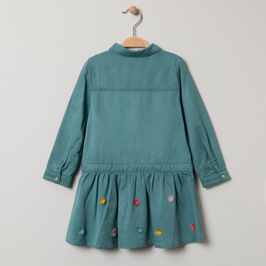 Μακρυμάνικο φόρεμα σε σχήμα πουκαμίσου με πολύχρωμα πομ-πομ στο κάτω μέρος  Additional Μακρυμάνικο φόρεμα σε σχήμα πουκαμίσου με πολύχρωμα πομ-πομ στο κάτω μέρος