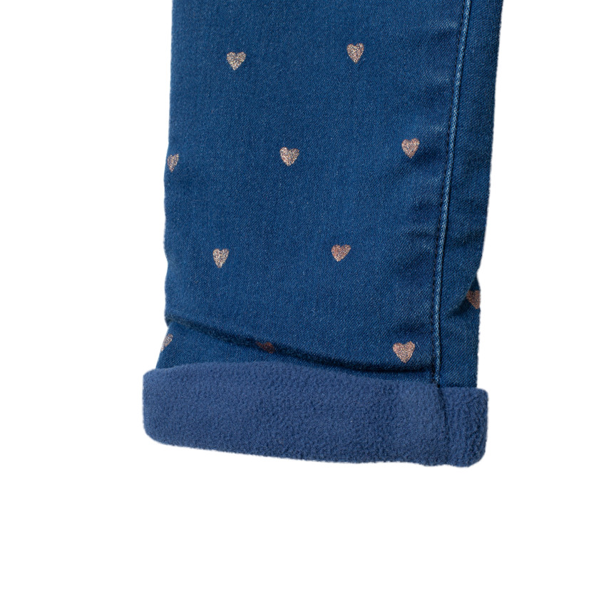 Jean doublé micropolaire imprimé coeurs all-over 