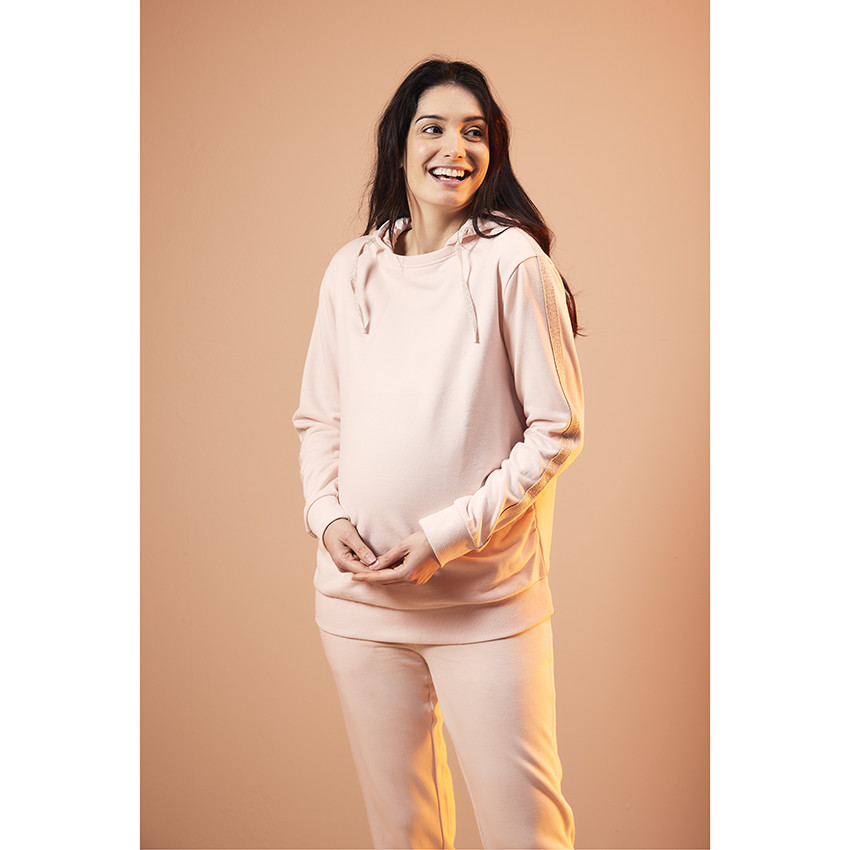 Φούτερ εγκυμοσύνης σε molleton μονόχρωμο με κουκούλα 