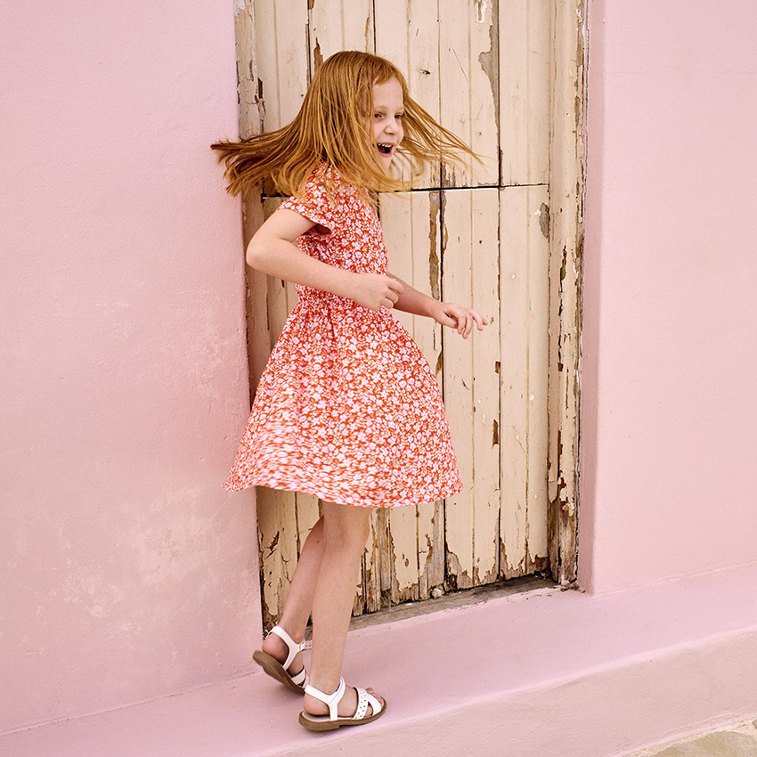 Ρόμπα με κοντά μανίκια effet cache-cœur με floral σχέδιο για κορίτσι 