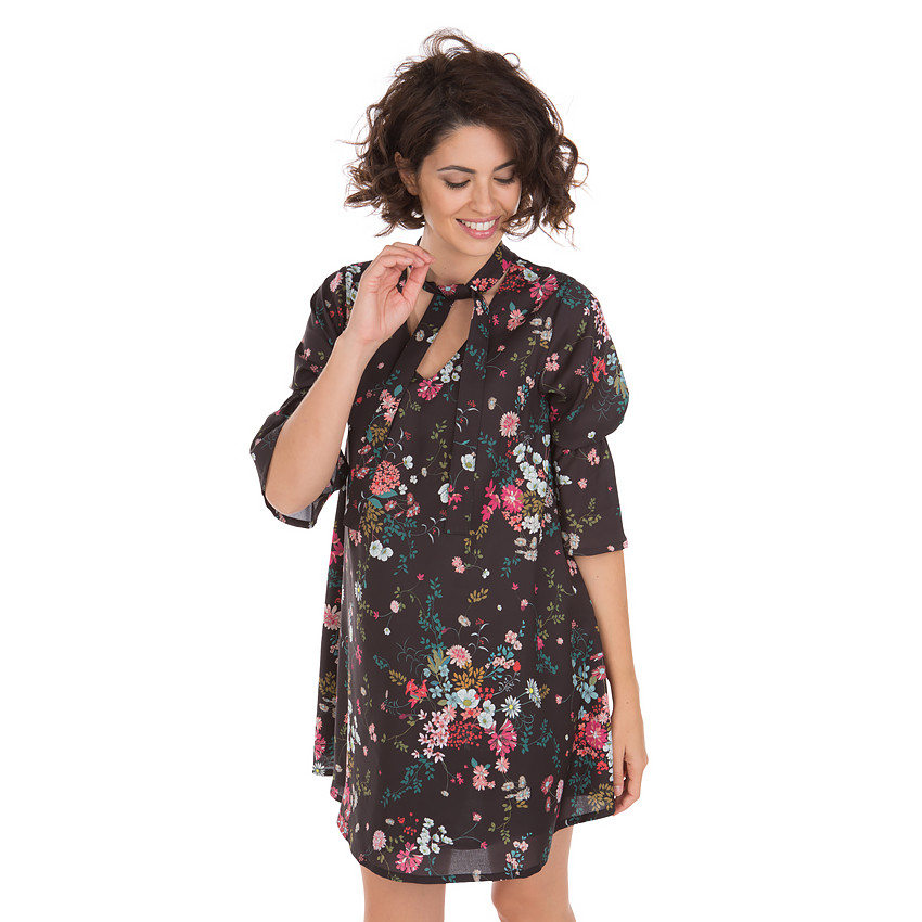 Φαρδύ φόρεμα εγκυμοσύνης με λουλούδια σε όλη την επιφάνεια 