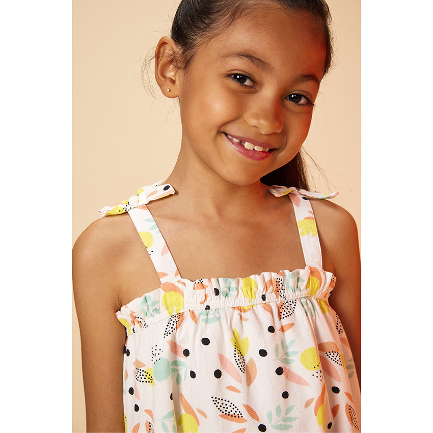 Μακρύ φόρεμα με τιράντες και σχέδιο φύλλα για κορίτσι 