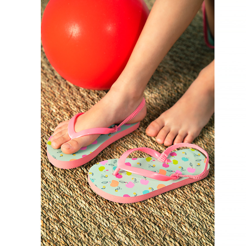 Tongs imprimé pommes pour fille avec lanière selon l'âge 