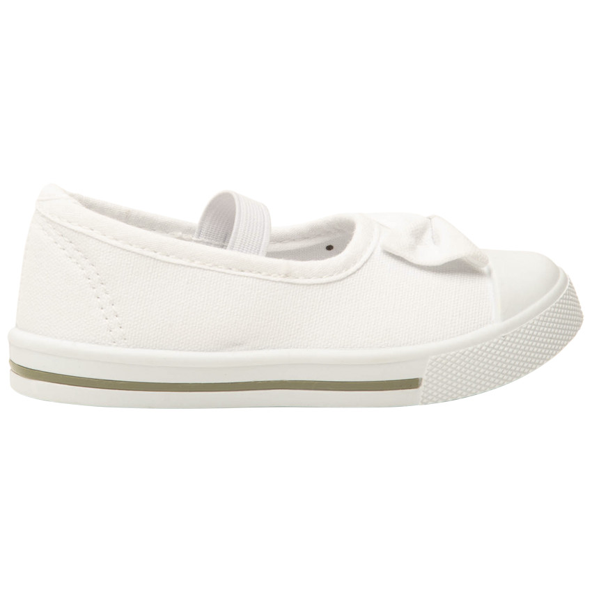 Αθλητικά Babies λευκά από πάνινο ύφασμα με φιόγκο και λάστιχο για bebe κορίτσι 