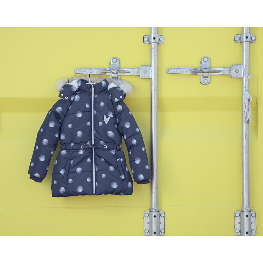 Doudoune à capuche imprimée pois doublée sherpa 