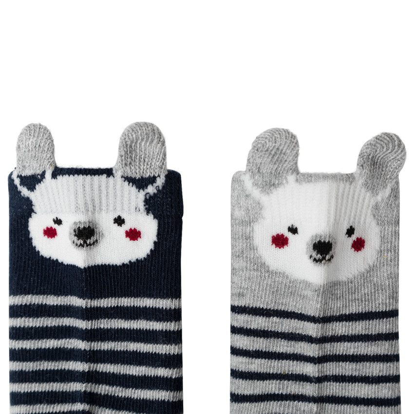 Lot de 2 paires de chaussettes à rayures et animal en jacquard  Additional Lot de 2 paires de chaussettes à rayures et animal en jacquard