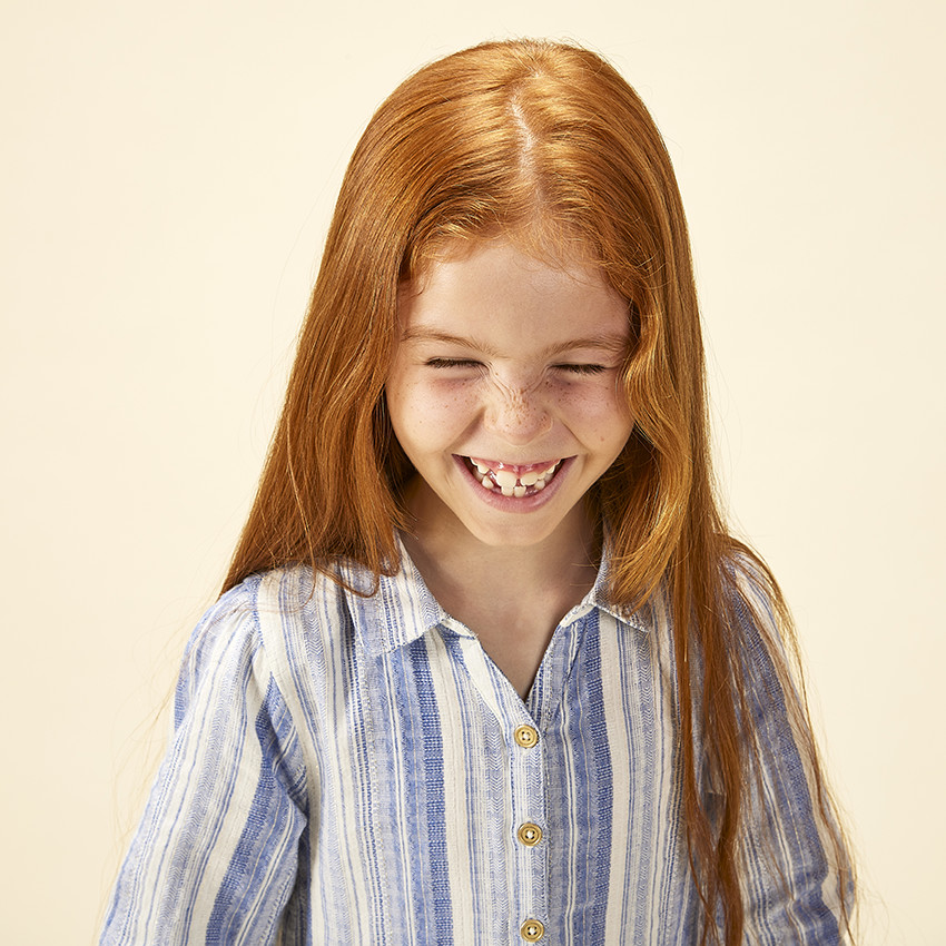 Ριγέ φόρεμα πουκάμισο με μακριά μανίκια για κορίτσι 