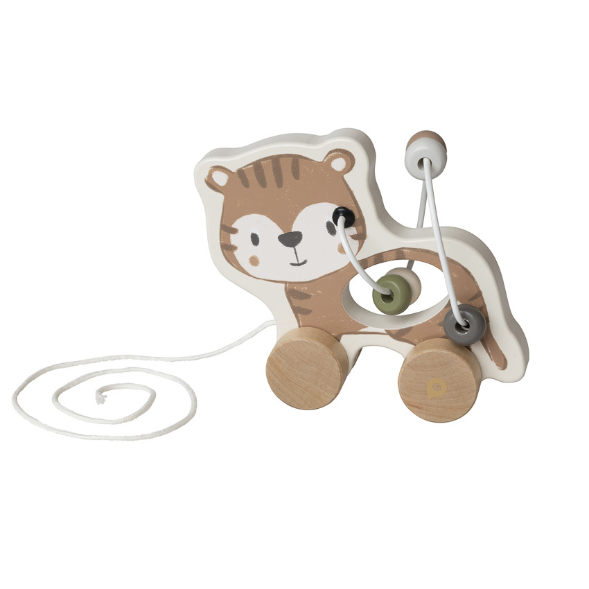 Tigre en bois à trainer avec boulier intégré 