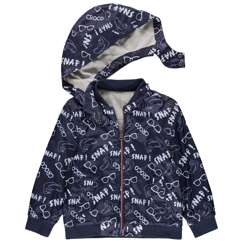 Αντιανεμικό διπλής όψης εμπριμέ με φανελένια ανάποδη όψη και αφαιρούμενη κουκούλα 