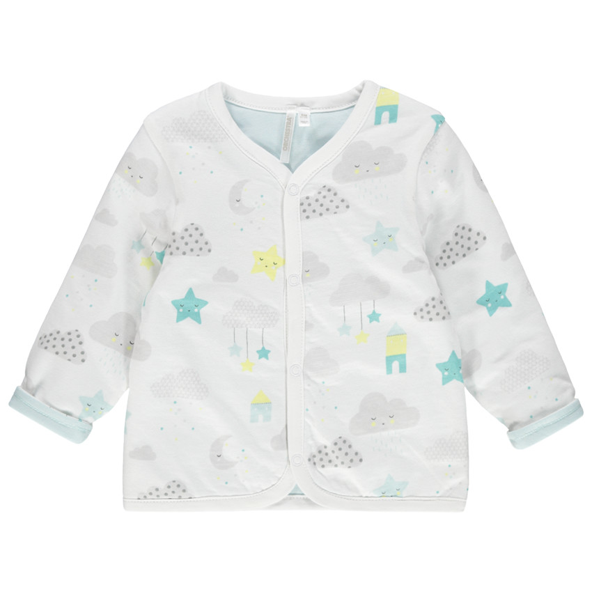 Ζακέτα διπλής όψης από βιολογικό βαμβάκι, μία πλευρά εμπριμέ / μία πλευρά μονόχρωμη 