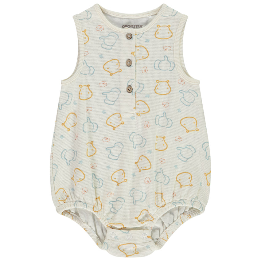 "Αμάνικη μπαρμποτέζα από ύφασμα σε σχέδιο κηρήθρας με εκτύπωση ζώων για μωρό αγόρι" 