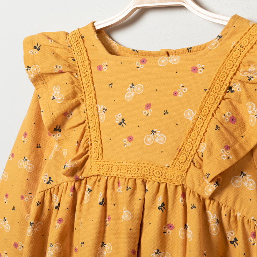 Φόρεμα μακρυμάνικο με σχέδιο και με βολάν για κορίτσι 