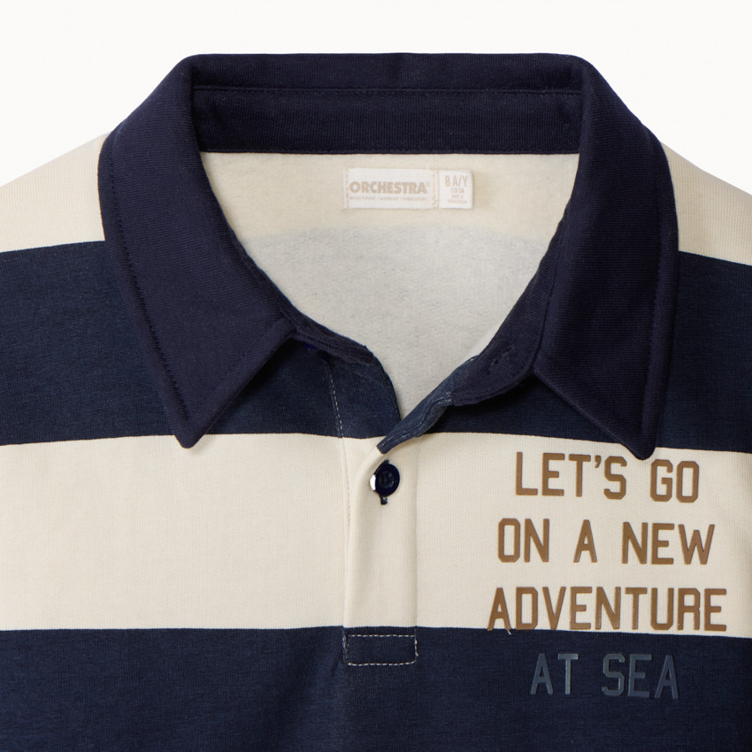 Sweat molleton à rayures et col polo pour garçon  