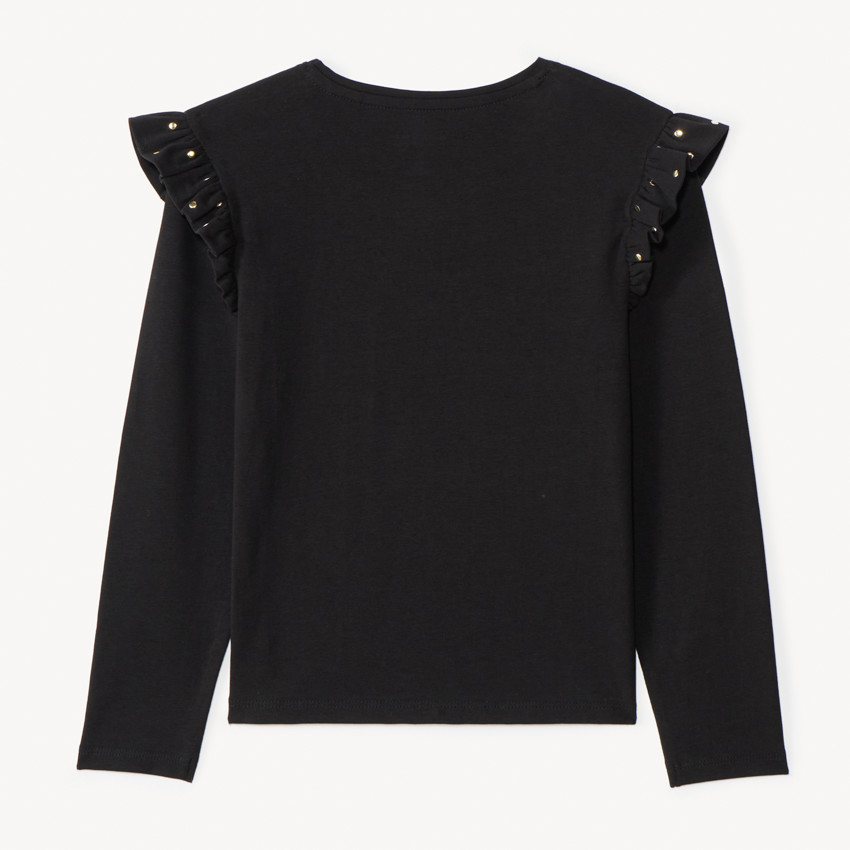 T-shirt manches longues en cording et volants pour fille  