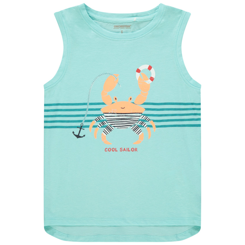 Débardeur en coton uni print animal et rayures pour enfant garçon Main Débardeur en coton uni print animal et rayures pour enfant garçon
