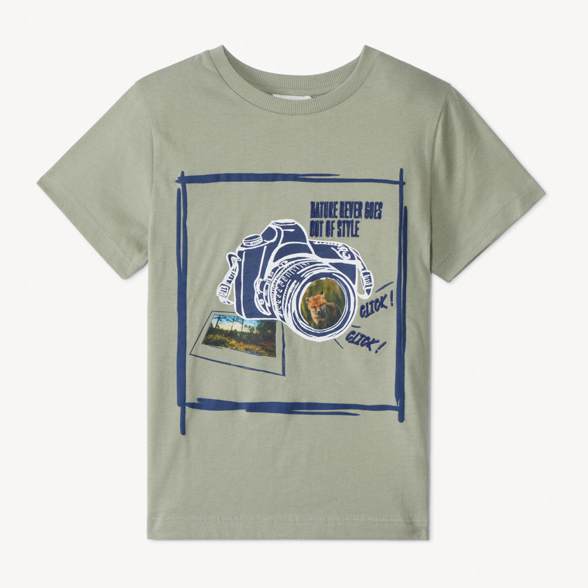 Κοντομάνικο μπλουζάκι jersey με photoprint αλεπού και σχέδιο φωτογραφικής μηχανής για αγόρι 