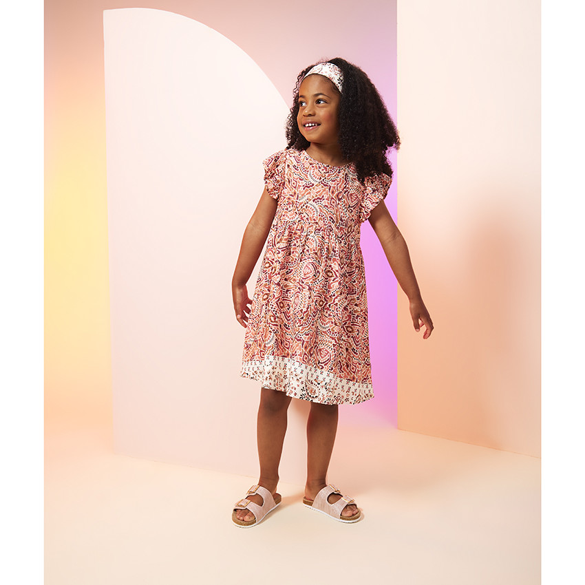 Φόρεμα κοντό μανίκι με μποέμ σχέδιο για κορίτσι 