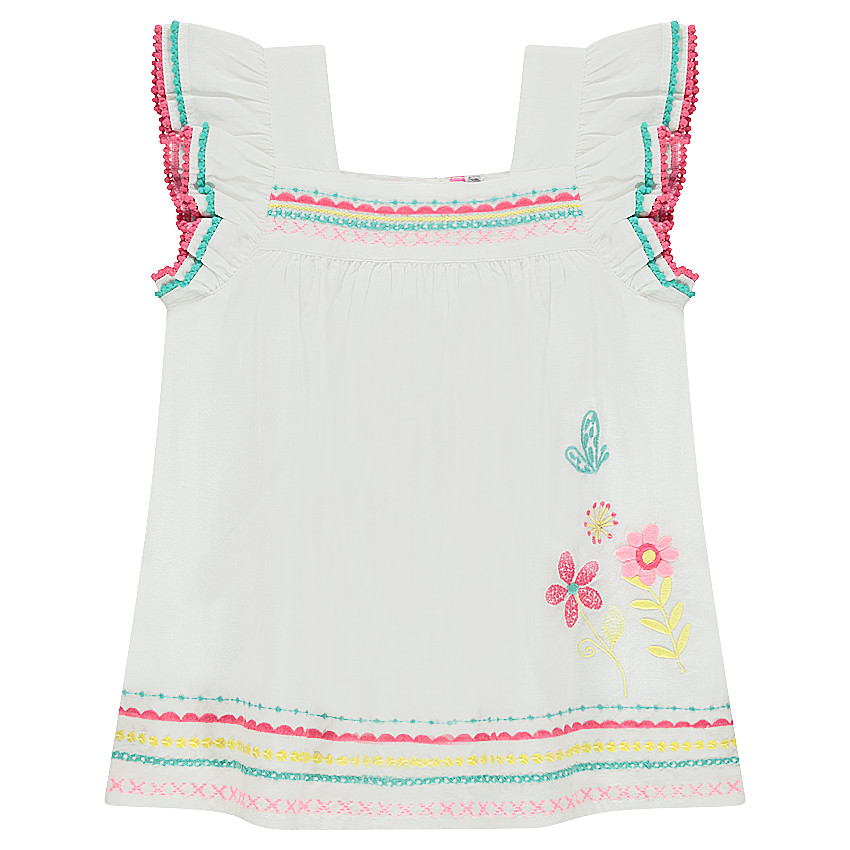 Βαμβακερό τοπ με μπορντούρα και κεντημένα λουλούδια 