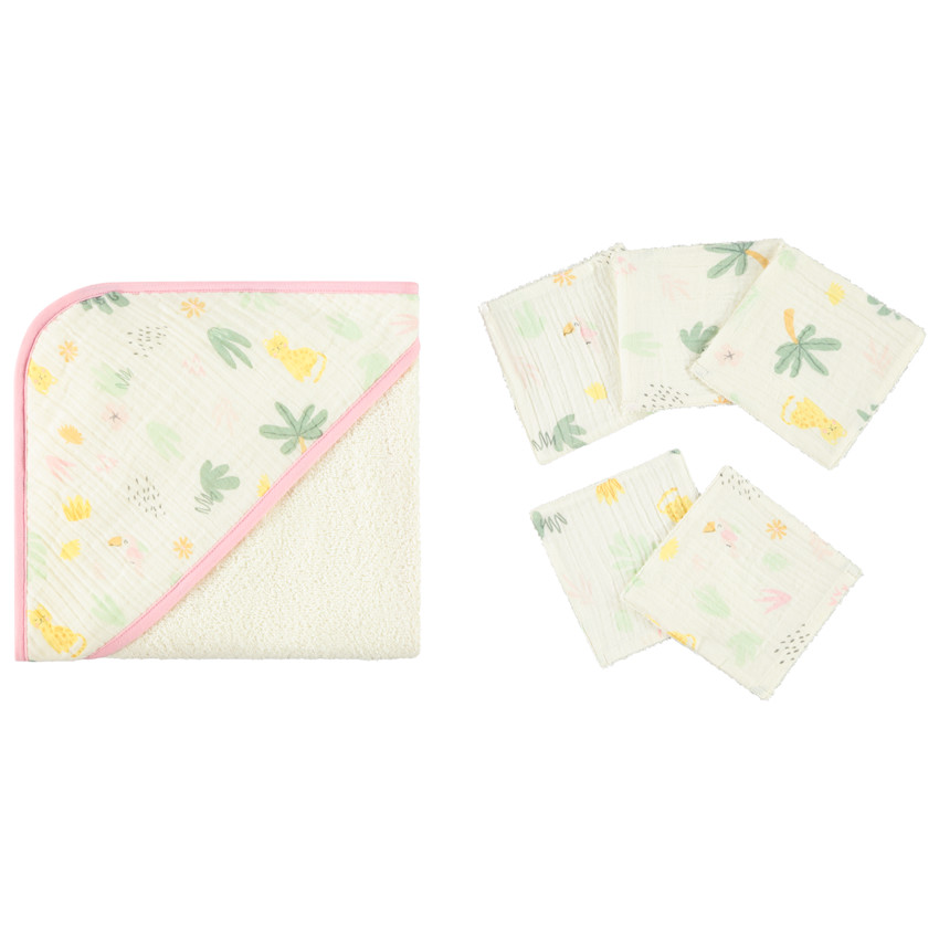 Σετ μπάνιου με 5 μαντηλάκια σε σχέδιο ζούγκλας για κορίτσι 