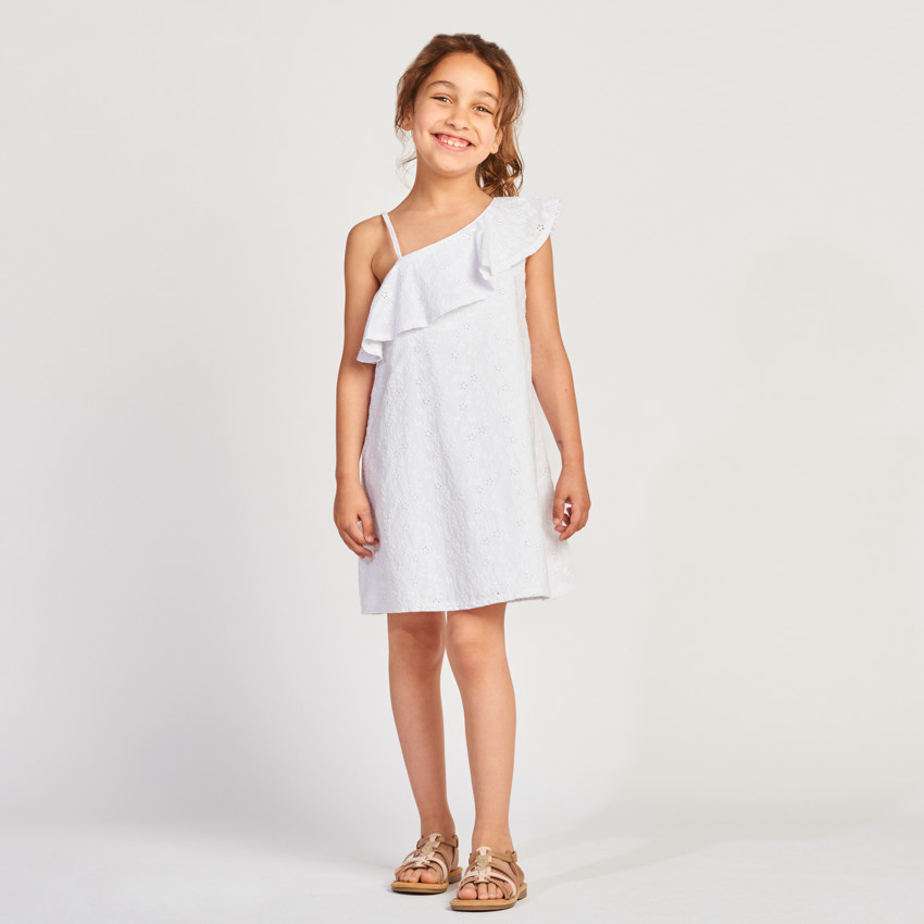 Ασύμμετρο φόρεμα από δαντέλα με βολάν για κορίτσι 