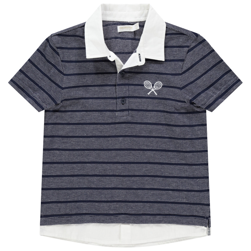 Polo κοντομάνικο ριγέ και γιακάς μονόχρωμος 