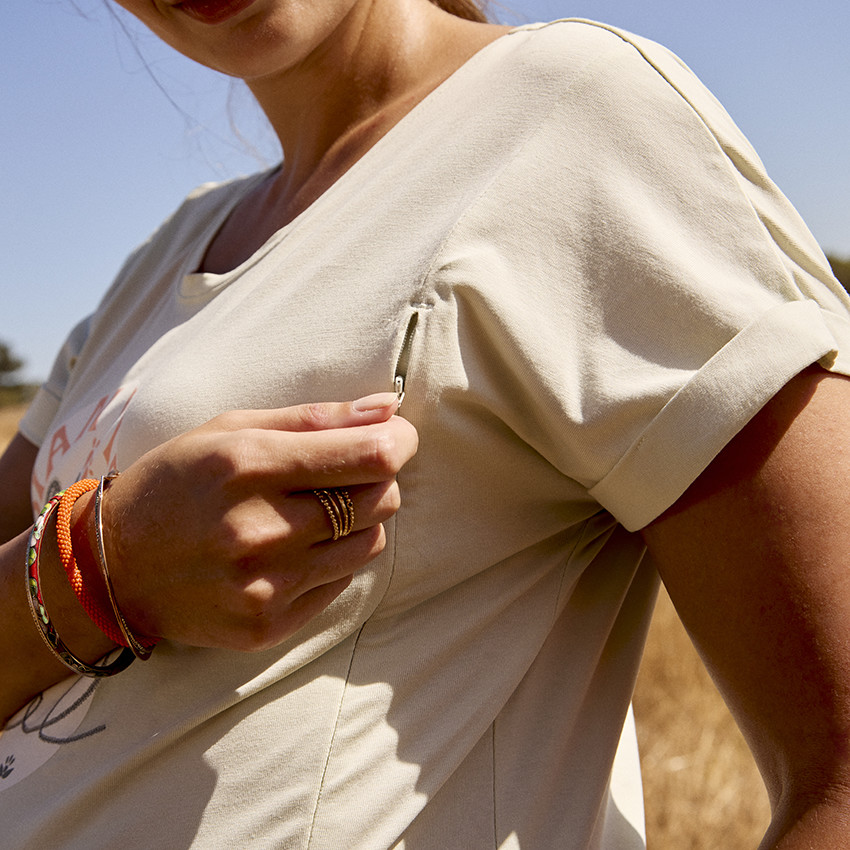 Μπλουζάκι εγκυμοσύνης κοντομάνικο printé με φερμουάρ για θηλασμό 