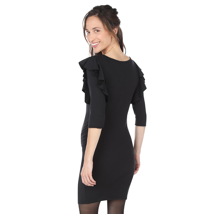 Φόρεμα εγκυμοσύνης με μανίκια 3/4, βολάν και κεντημένα λουλούδια  Additional Φόρεμα εγκυμοσύνης με μανίκια 3/4, βολάν και κεντημένα λουλούδια