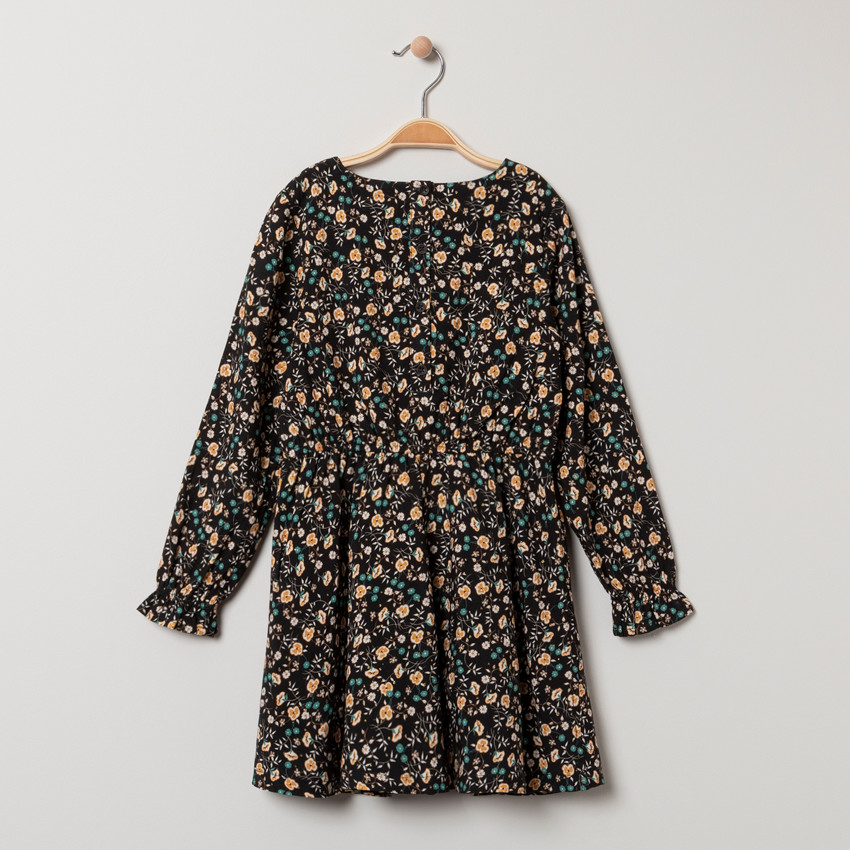 Robe manches longues imprimée fleurs all-over.  