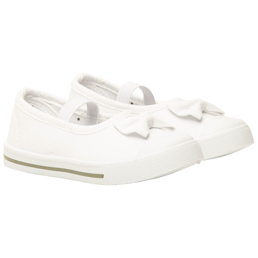 Αθλητικά Babies λευκά από πάνινο ύφασμα με φιόγκο και λάστιχο για bebe κορίτσι 