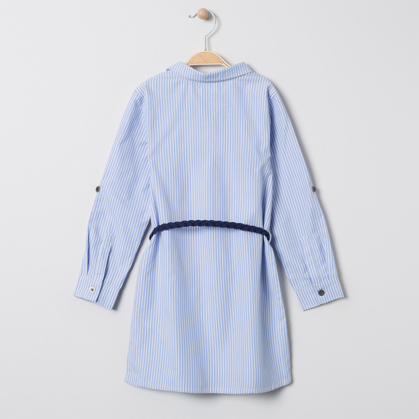 Φόρεμα πουκάμισο μακρυμάνικο ριγέ με ζώνη 