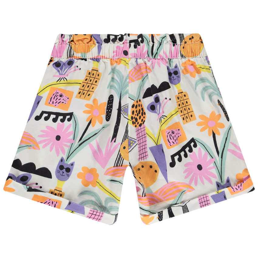 Ψηλόμεσο σορτς από σερζ με φαντεζί σχέδιο για κορίτσι 