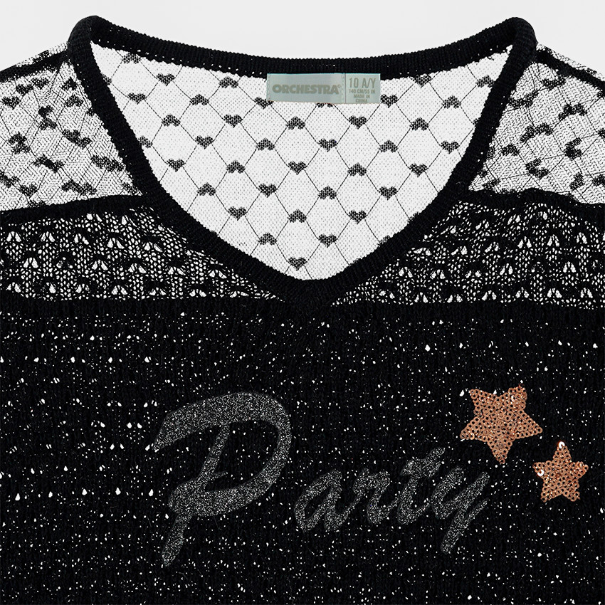 Πλεκτό σε αζούρ πλέξη με δαντέλα και καρδούλες 