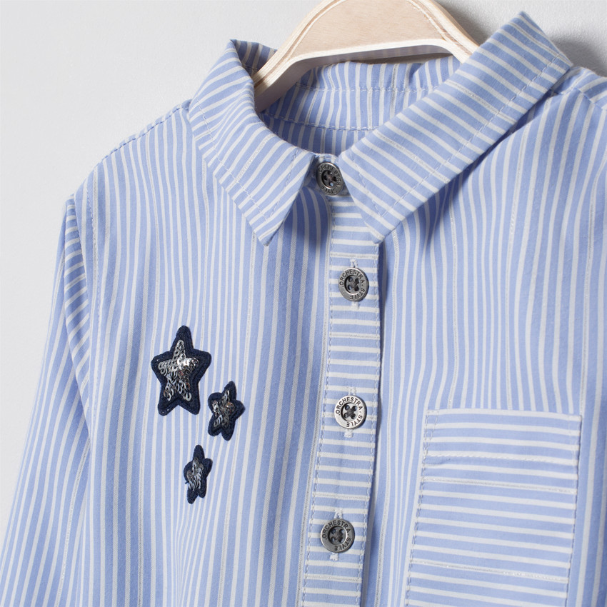 Φόρεμα πουκάμισο μακρυμάνικο ριγέ με ζώνη 