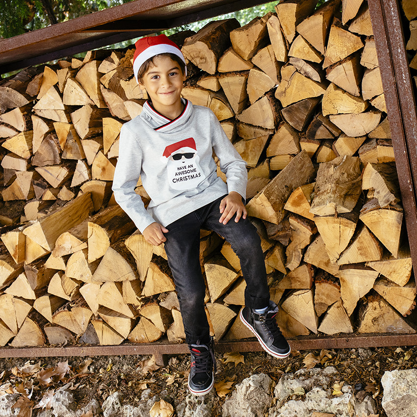 T-shirt μακρυμάνικο print père Noël με φαντεζί γιακά 