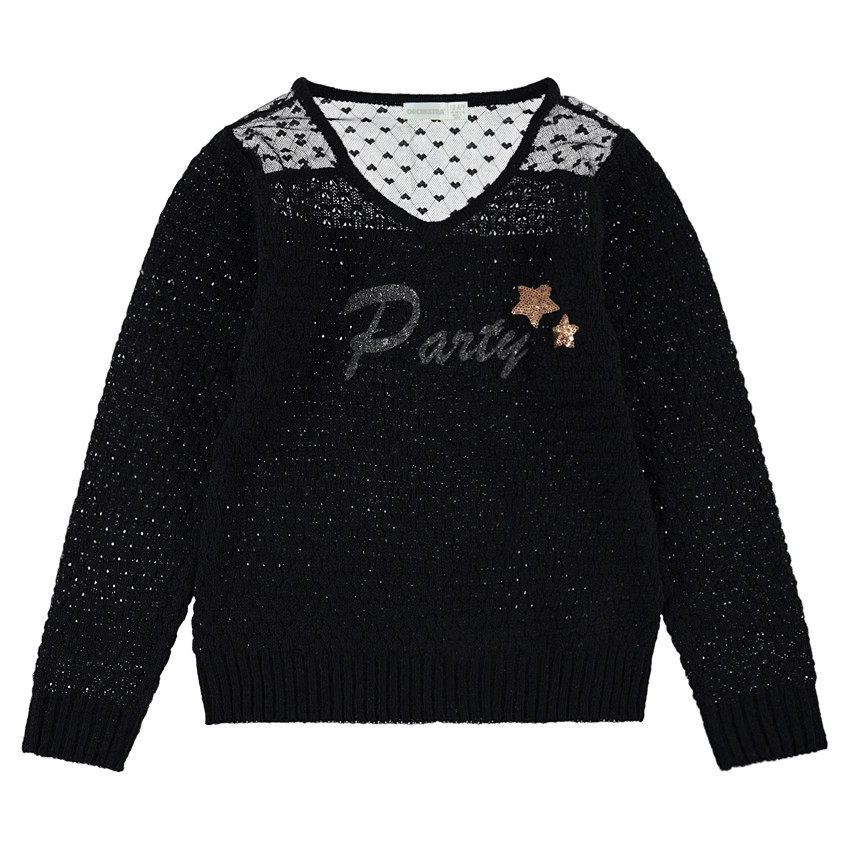 Πλεκτό σε αζούρ πλέξη με δαντέλα και καρδούλες 