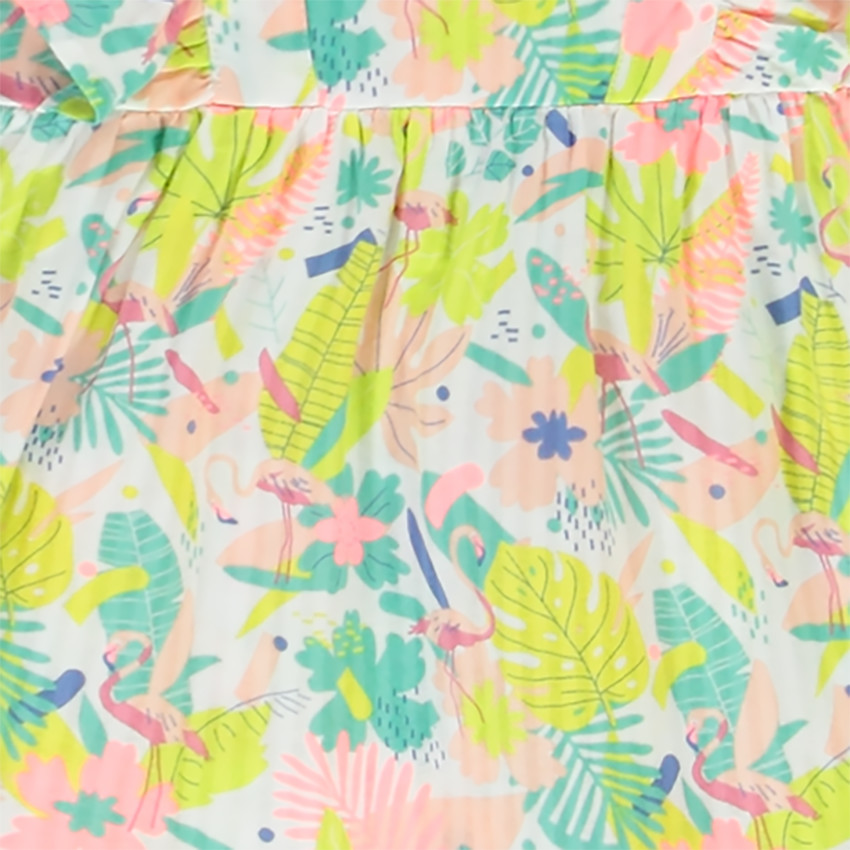 Tunique manches courtes volantées imprimé feuilles/flamants roses pour bébé fille 