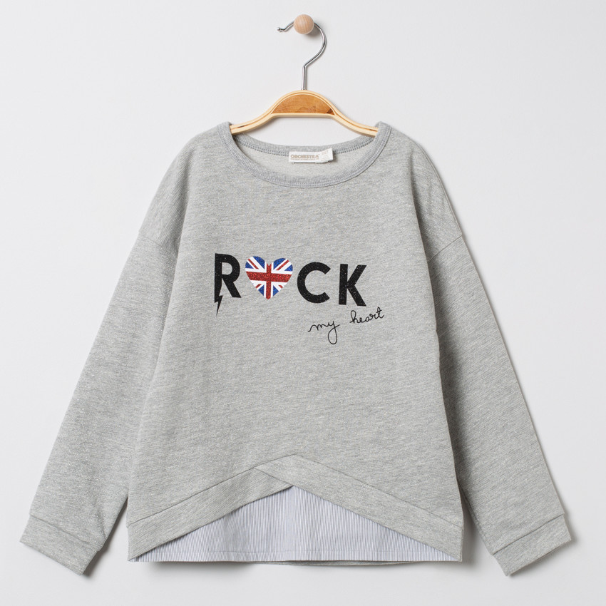 Sweat en molleton brillant avec découpe fantaisie et message pailleté 