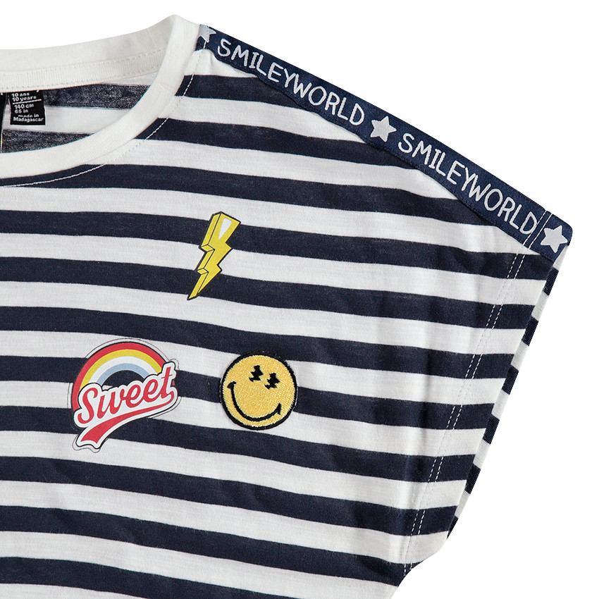 Παιδικά - Κοντομάνικο ριγέ φόρεμα με σήματα ©Smiley 