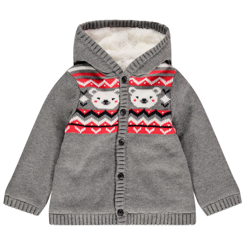 Veste en tricot doublée sherpa à motifs jacquard 