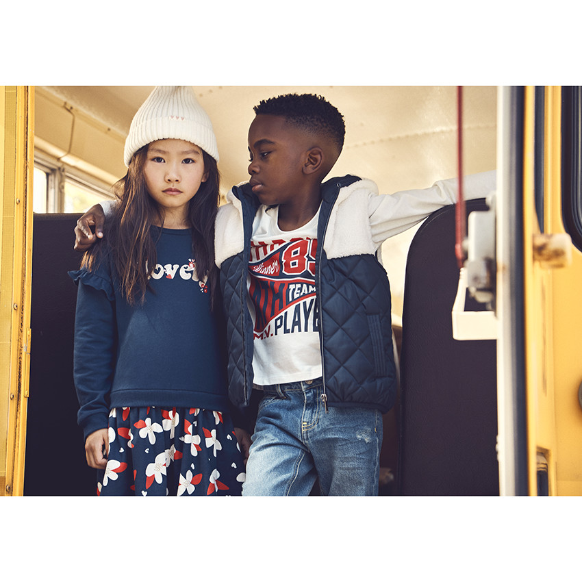 Robe bi-matière effet 2 en 1 imprimé floral pour fille 