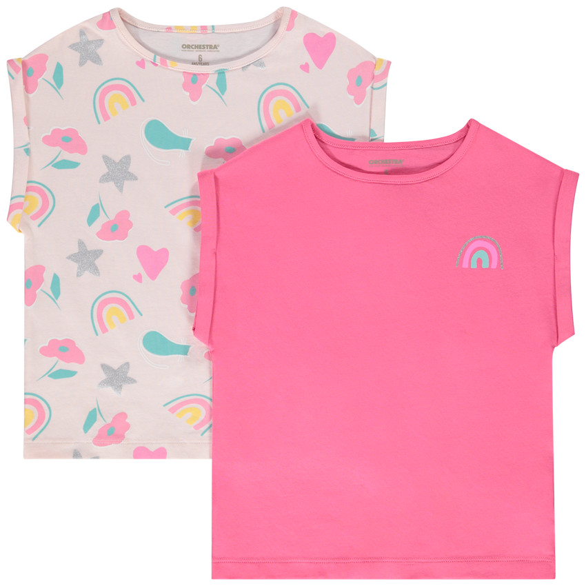 Σετ από 2 t-shirts φαντασίας με σχήμα κουτιού σε jersey κορίτσι 
