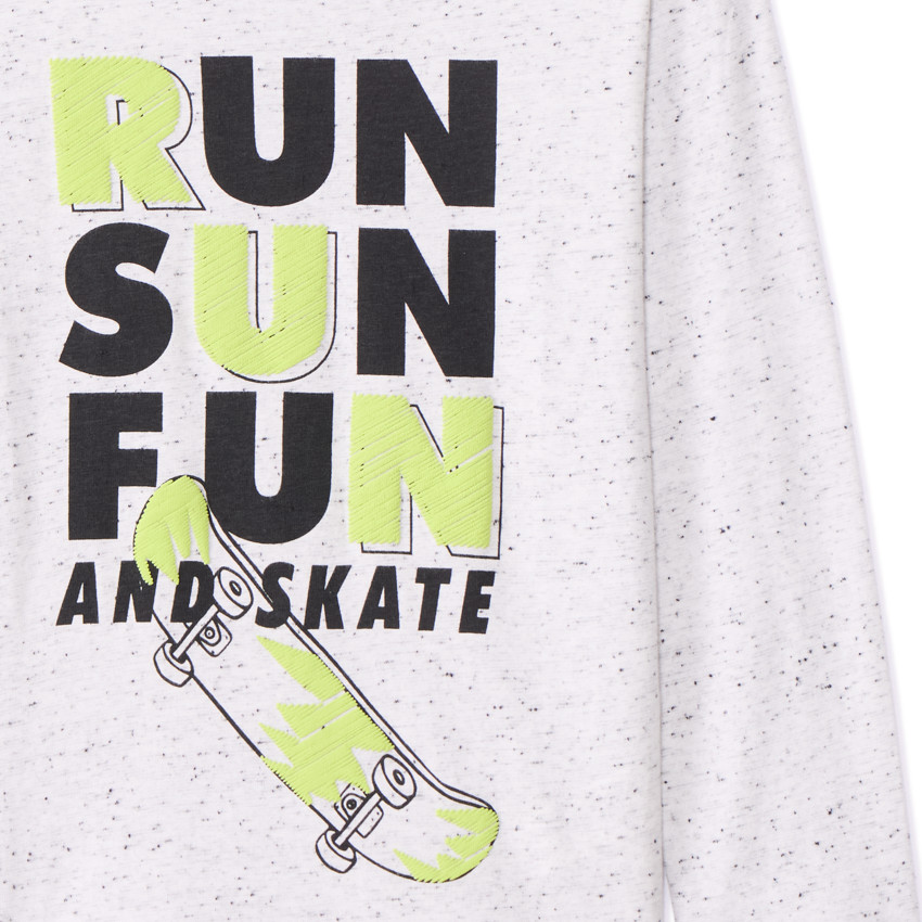 Μπλούζα μακρυμάνικη jersey με εφέ neps και σχέδιο skateboard για αγόρι 