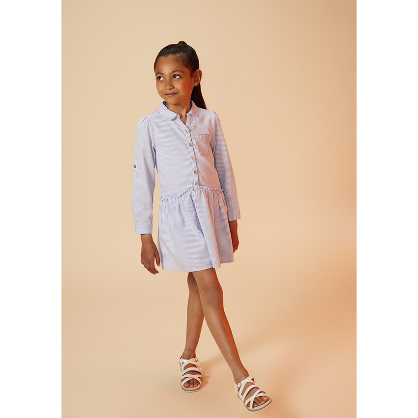 Φόρεμα κοντό με μακριά μανίκια ριγέ σε lyocell για κορίτσι 