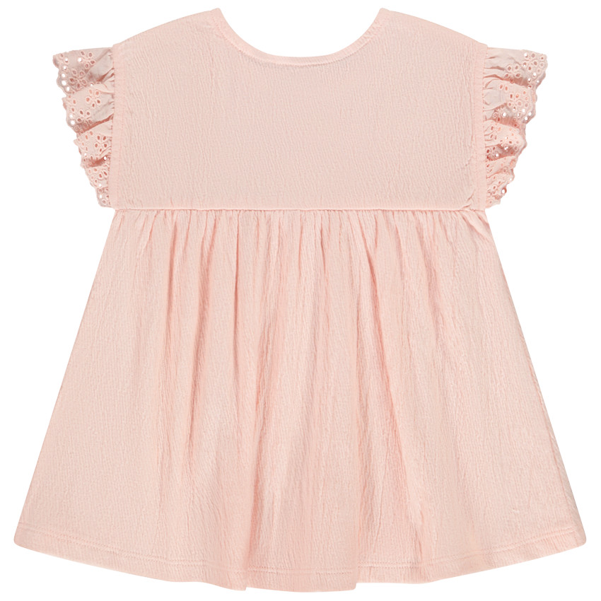 Τουνίκ με κοντά μανίκια, κεντημένα, σε εφέ τσαλακωμένο για μωρό κορίτσι 